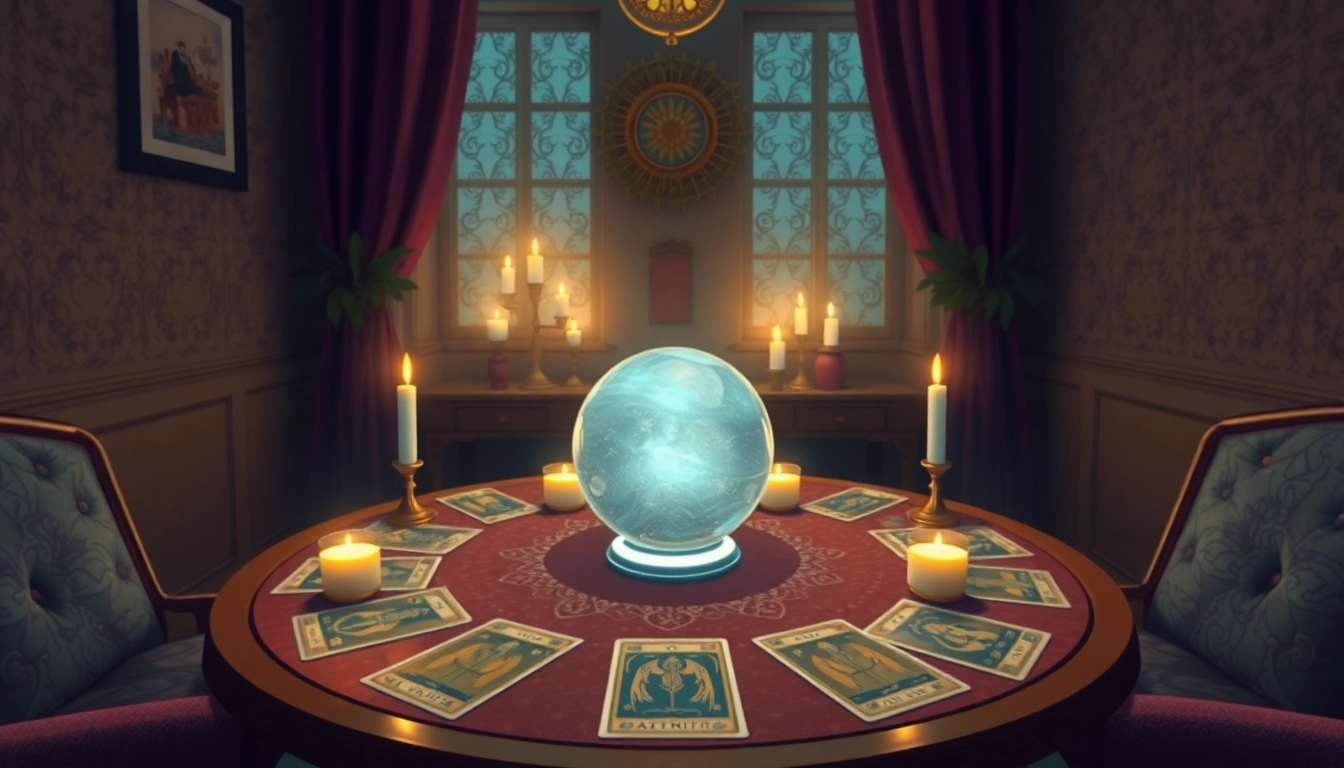 クリスタルボールとキャンドルを使った居心地の良いタロットリーディングセットアップで、電話占い 当たるの神秘的な雰囲気を体験しましょう。