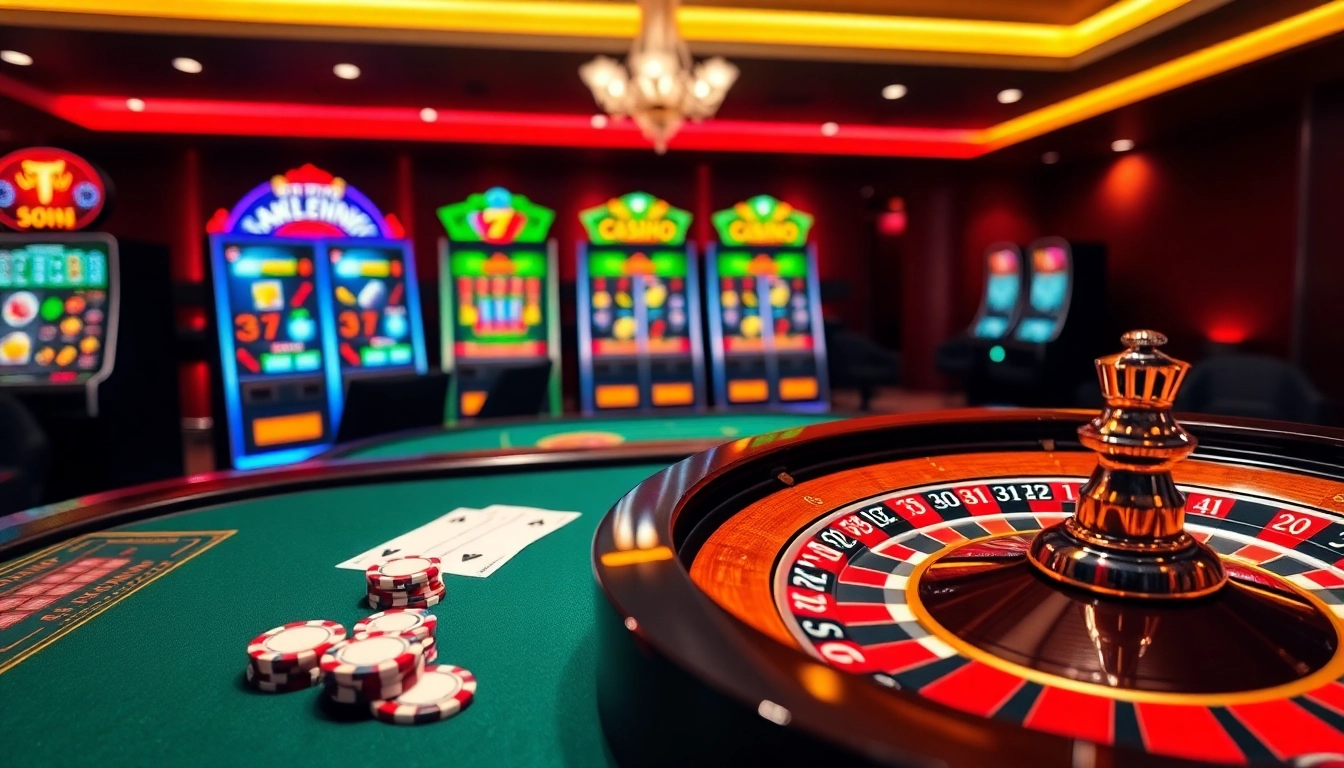 Découvrez l'excitation du casino en ligne avec des jetons de poker luxueux et une roulette vibrante.