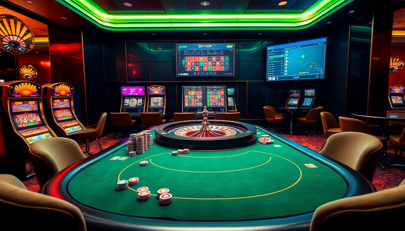 Experience thrilling gameplay at 777VIP's glamorous casino, featuring vibrant slot machines and engaging poker tables.