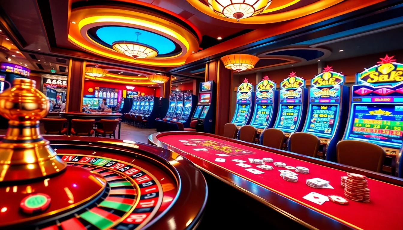 Engage with toto919 in a vibrant casino atmosphere, showcasing roulette wheels and poker games.