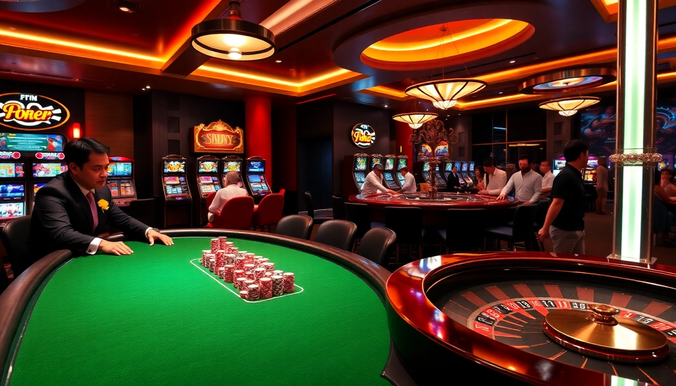 Engage in high-stakes poker at TV88's vibrant casino, featuring professional dealers and flashy slot machines.