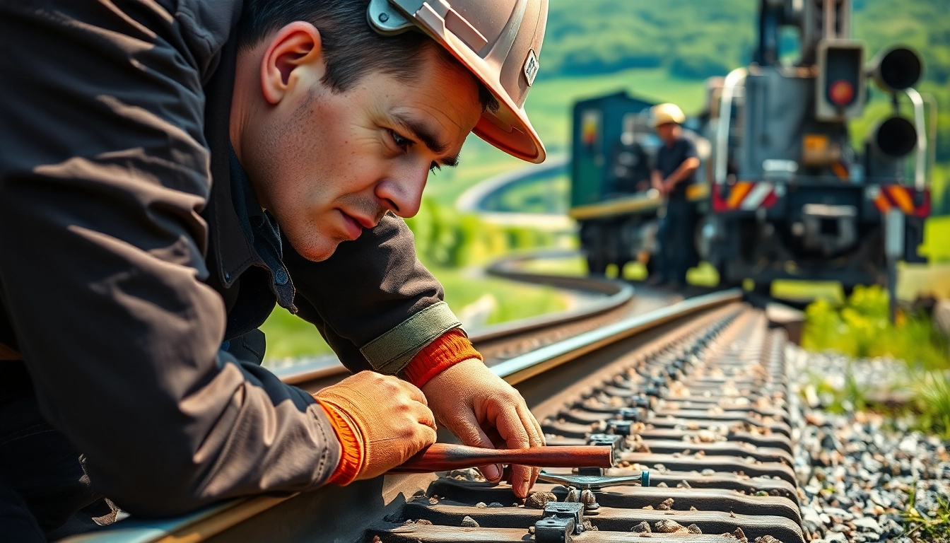 Railway maintenance expert conducting inspections with precision and care.