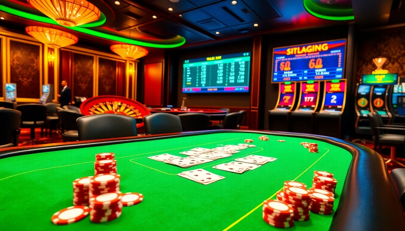 F168 betting interface showcasing a lively poker table and roulette wheel for an exciting gaming experience.