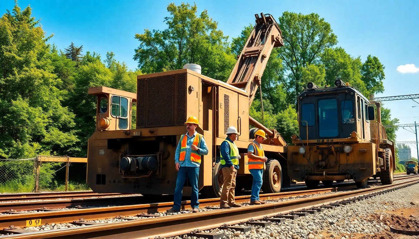 Railroad Contractors Near Me working collaboratively on a construction site with heavy machinery.