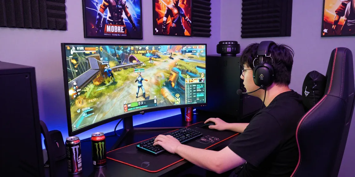 PUBG Cheats in action as a focused gamer plays competitively with vibrant graphics and gaming gear